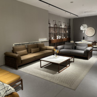 Ensemble de canapés de luxe haut de gamme en cuir de noyer d'Amérique du Nord Design original chinois Style minimaliste pour hôtels Salons Canapés
