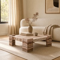 Table basse en pierre naturelle, table carrée en pierre pour salon, onyx arc-en-ciel