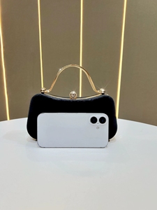 Pochette <span class=keywords><strong>da</strong></span> Sposa con Doppio Manico in Metallo e Diamanti, Borsa <span class=keywords><strong>da</strong></span> Damigella Elegante in Velluto Nero per Donna - Product Image 6