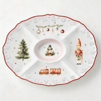 Service de table en céramique de Noël, décorations en porcelaine rouge et blanche, assiettes de Noël avec un design à 4 compartiments