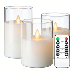 Ensemble de 3 bougies <span class=keywords><strong>LED</strong></span> électriques sans <span class=keywords><strong>flamme</strong></span> scintillantes en verre blanc pour la décoration de la maison, effet de <span class=keywords><strong>flamme</strong></span> réelle 3D - Product Image 1