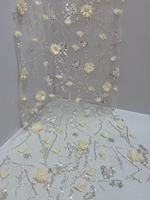 Tissu en dentelle 100 % polyester tissé à la main, brodé de perles en forme de rose tridimensionnelle, orné de paillettes, pour femmes, résistant et fait main