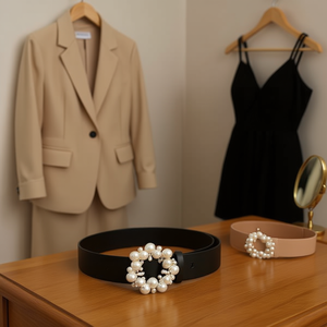 Cintura rotonda in PU con fibbia a perla per donna, accessorio moda - Product Image 3