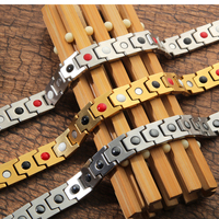Mode élégante chaîne de main en acier inoxydable 18k plaqué or bijoux quantique titane bracelet de thérapie magnétique pour hommes