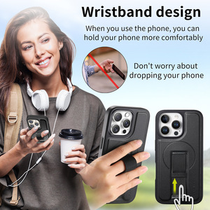 Sang Trọng Kinh Doanh PU Da Đàn Hồi Dây Đeo Cổ Tay Điện Thoại Di Động Bìa Đối Với iPhone 12 13 14 15 16 Pro Max Từ Trường Hợp Đối Với iPhone 16 - Product Image 2