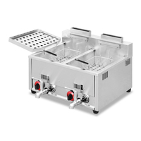 Freidora de Gas LPG de Acero Inoxidable de Grado Comercial, de 1 Tanque, para Mostrador, Freidora de Alta Temperatura, Ahorro de Energía, 2 Canastas, para Pollo Frito