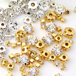 Crystal Sew on Strass Metal Claw Sew on Stone , 3-10mm Gold Silver Claw Setting Glass Rhinestones for Clothing