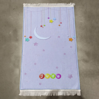 Ensemble de tapis de prière brodé personnalisé pour enfants avec chapelet cadeau islamique Eid Ramadan cadeau d'anniversaire pour enfants bleu