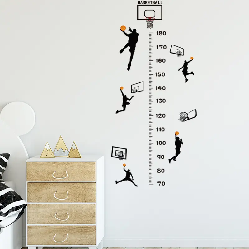 Creative Black Basketball Height Measure Wallpaper Fashion Boy's Bedroom Wall Mural High Quality Removable PVC Wall Decal