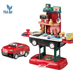 Huiye 2 in1車のふりプレイセットキッチンおもちゃセットホームキッチンセット幼児用ロールプレイ楽しい屋内プレイハウスおもちゃ子供用