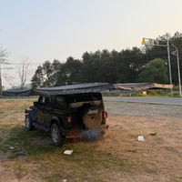 DrunkenXp Nouveauté Auvent latéral de voiture autoportant avec bras extensible de 1,5 m à 2,2 m, éclairage LED 3 couleurs et trou de fermeture éclair en D