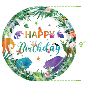 ชุดอุปกรณ์จัดงานวันเกิดธีมสัตว์สีน้ำ จานขนาด 9 นิ้ว จานขนาด 7 นิ้ว แก้ว ถ้วย ผ้าเช็ดปาก ชุดภาชนะใช้แล้วทิ้งสำหรับงานปาร์ตี้เด็ก - Product Image 3