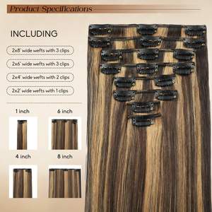 Extensiones de Cabello Humano Remy <span class=keywords><strong>con</strong></span> Clip, 20 Pulgadas, 8 Piezas, 100g, Doble Trama, Sin Costuras, <span class=keywords><strong>Balayage</strong></span> Marrón Oscuro <span class=keywords><strong>con</strong></span> Reflejos <span class=keywords><strong>Castaño</strong></span>, Invisibles - Product Image 3