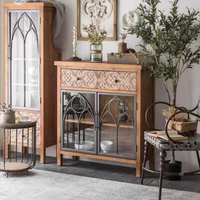 Buffets d'armoires en bois de ferme avec portes en miroir Armoires de rangement pour console Armoires de buffet