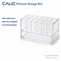 Boîte de rangement pour parfums en acrylique Calic, transparente, avec 12 compartiments et tiroir, pour boutique de parfums, taille personnalisée, OEM, vente en gros