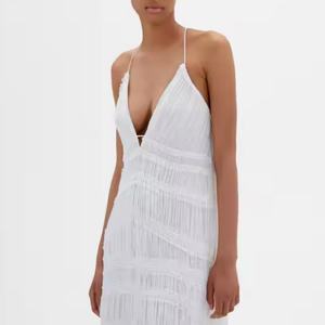 Vestido largo de lino con tirantes finos y cuello halter, estilo festivo, talla grande, con aberturas, para mujer, precio bajo, gran oferta - Product Image 3