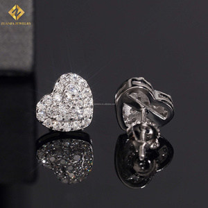 New Arrivals Fashion Style Pass Diamond Tester Screw <b>Back</b> Iced Out Man Round VVS1 Moissanite Diamond Hip Hop Heart Shape <b>Earring</b> - Product Image 2