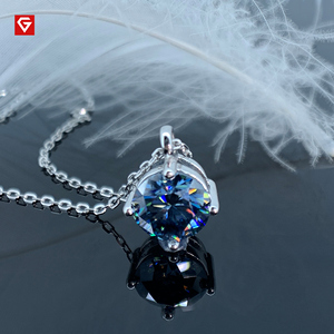 GIGAJEWE 1ct 화이트 골드 <span class=keywords><strong>9K</strong></span>/14K/18K 목걸이 8mm 라운드 컷 블루 컬러 Moissanite 목걸이, 골드 목걸이, 어머니의 날 선물 - Product Image 2