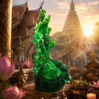 Sculpture de 23 cm en émail vert Tara écologique de qualité supérieure, gravée, translucide, émeraude, art bouddhiste, statue pour la décoration de la maison