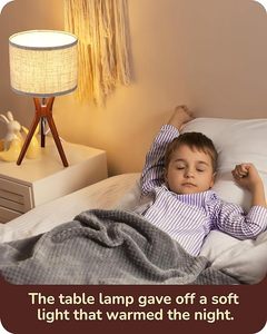 Lampe de table TSINYE Mid Century, lampe de chevet trépied avec base de lumière de couleur bois profonde et <span class=keywords><strong>abat</strong></span>-<span class=keywords><strong>jour</strong></span> en <span class=keywords><strong>lin</strong></span> <span class=keywords><strong>beige</strong></span>, lampe de chevet - Product Image 4