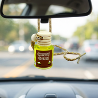 Désodorisant de voiture moderne en verre en forme de bonbon avec couvercle en bois, design à suspendre au rétroviseur, parfum longue durée