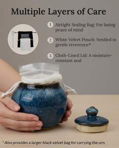 Urna Cineraria Piccola in Ceramica Smaltata Blu per Ceneri Umane o di Animali Domestici, Scatola Commemorativa Elegante per la Casa, Regalo di Condoglianze con Logo Personalizzato Inciso - Product Image 2
