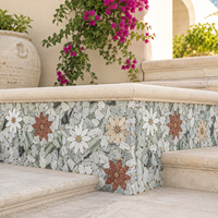 Mosaïque de marbre découpée au jet d'eau, motif floral de luxe pour sol et mur, idéale pour hall d'hôtel, bar, restaurant, café, usage commercial