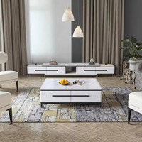 Meuble TV moderne de luxe, table en pierre frittée, ensemble de meuble TV et table basse, table centrale rétractable