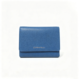 <b>Womens</b> Compact Blue Grain Leather <b>Wallet</b> Snap Button Closure <b>Card</b> Holder Mini Purse - Product Image 1