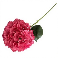 Fleur d'hortensia artificielle grande taille à tige unique, décoration de mariage, arrangement d'allée, accessoires de photographie extérieure, fleur en soie rouge