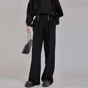 Pantalones de Traje Casuales Rectos para Mujer, Estilo Urbano Ecológico de Otoño, con Múltiples Cremalleras, Resistentes a las Arrugas, Duraderos, de Poliéster/Algodón - Product Image 1