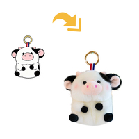 Porte-clés en peluche personnalisé en forme de vache, renard, chat, souris, éléphant, ornement de sac, vente en gros, ODM, OEM, logo, cadeau d'anniversaire