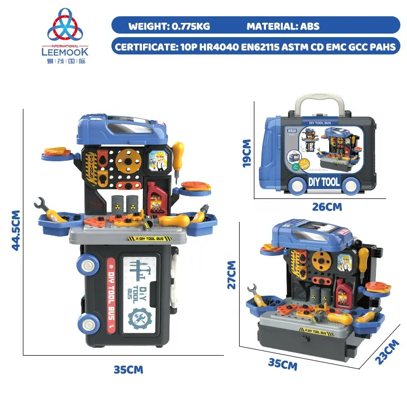 Leemook 3-In-1 59-Stück Mechanische Werkzeuge Schraube Bus-Spielzeug-Set Kunststoff Kinder Echtwerkzeug Bus-Spielzeug-Set für Kinder
