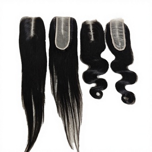 Extensions de cheveux vierges brésiliens 100 % non traités de grade 10A, fermeture en dentelle, texture 10 mm, raie libre, lisses crépus/ondulations profondes, noirs - Product Image 3