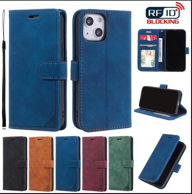 Rfid Blocking Wallet Leather Case for Iphone 16 15 Plus 14 13 Mini 12 Pro Max 11 XR X XS 8 7 6 Strap Vintage Matte Flip Cover