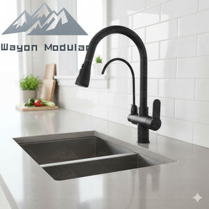 Keran Dapur Multifungsi Wayon Hitam 2 in 1 dengan Semprotan Tarik dan Filter Air untuk Wastafel - Product Image 1