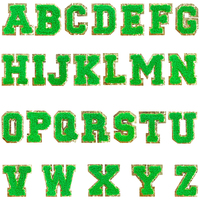 En gros, Patchs lettres en chenille avec bordure à paillettes dorées, Alphabet A-Z style universitaire, Broderie effet serviette pour vestes, En vrac