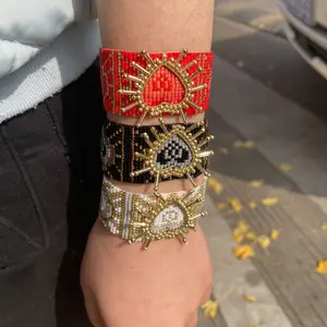 Western Vintage Bohemian geométrico tecido semente frisada pulseiras coração artesanal miyuki pulseira para as mulheres 2023