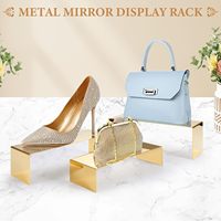 Présentoir pour sacs à main, lot de 3 grands présentoirs en acier inoxydable doré pour aliments, desserts, cupcakes, chaussures, parfums, bijoux, sacs à main