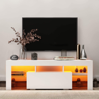 Meuble TV avec éclairage LED, centre de divertissement moderne, console multimédia et table de rangement à étagères ouvertes
