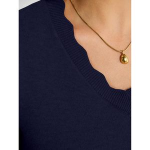 FOXA Pull en tricot côtelé à manches courtes et col en V pour femme, haut décontracté léger d'été - Product Image 4