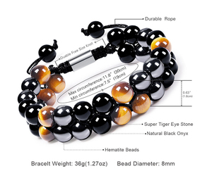 Mode Feng Shui bonne chance naturel 8mm yeux de tigre noir Onyx hématite <span class=keywords><strong>pierre</strong></span> perlé tissé Bracelets bijoux réglables - Product Image 2
