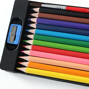吸塑包装12色木制水溶性彩色铅笔套装儿童学校用卷笔刀和刷子