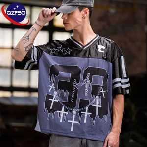 QZFSO Custom Gothic Hip Hop Vintage Football Shirt Dripping Chain Cross Print Shiny Satin Mesh Oversized Sports Unisex Jersey - Product Image 1