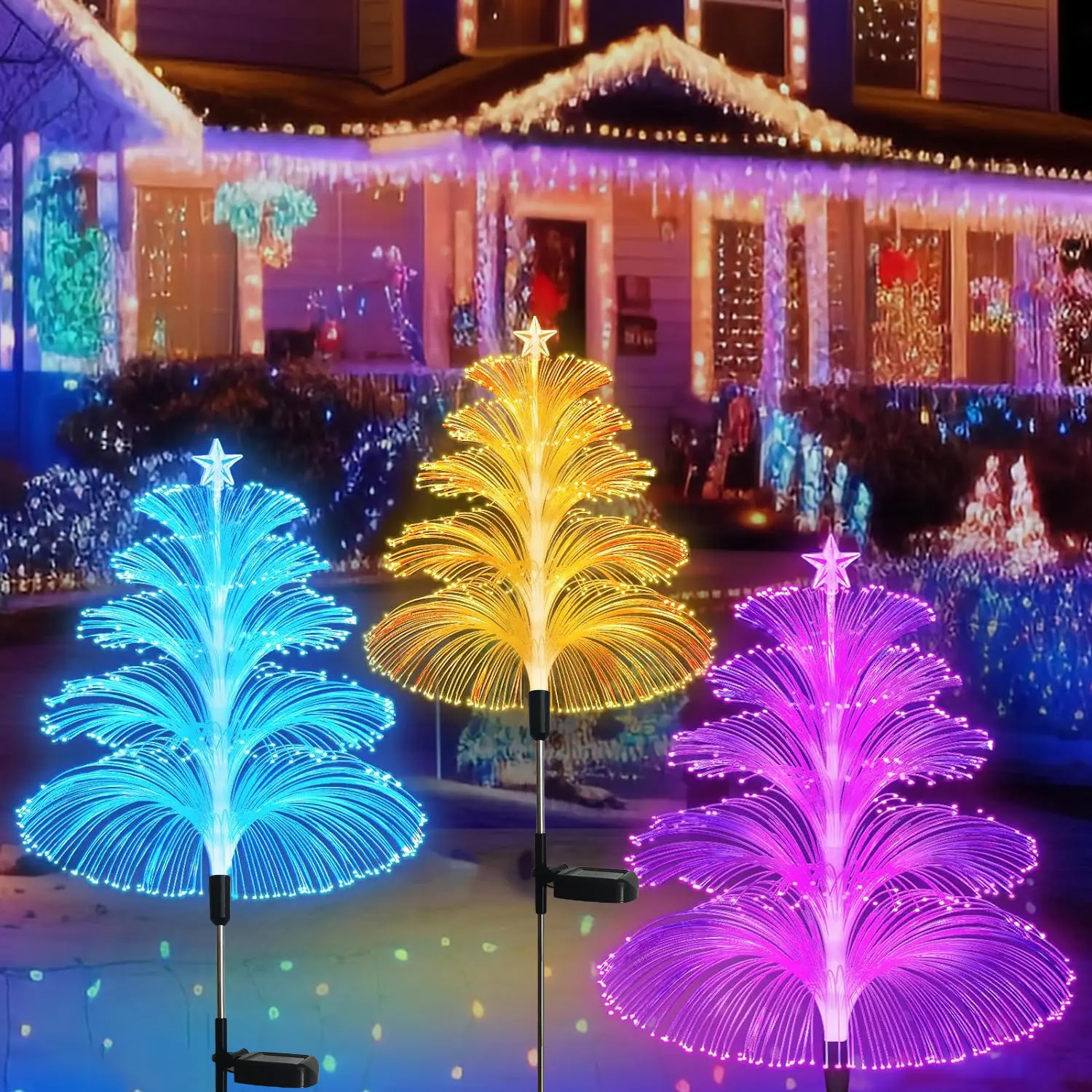 Nicro Outdoor Solar Garden Fiber Optics Led Lights 7 Colorful Fiber Optic Jellyfish Lamp Garden Decorative Landscape Light