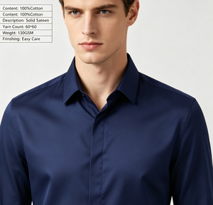 Tela de Camisa de Algodón Peinado Teñido Liso de Alta Calidad 60S Azul Oscuro Satén Tejido para Hombre, Mujer y Niño, Uniforme Clásico con Acabado <span class=keywords><strong>LA</strong></span> - Product Image 5