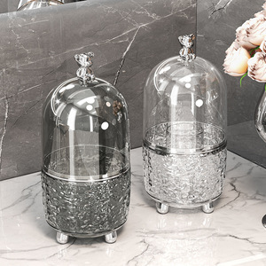 Caja de almacenamiento de cosméticos con tapa, organizador de maquillaje giratorio a prueba de polvo para almacenamiento de brochas, Material plástico gris - Product Image 1