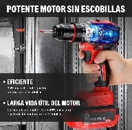 Trapano a percussione brushless 21V con batteria 3.0Ah, rosso e nero, utensile elettrico professionale per l'edilizia - Product Image 5