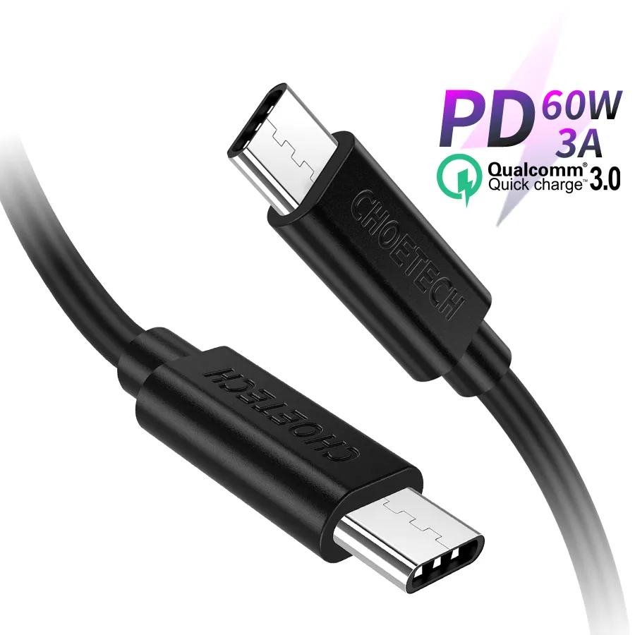 CHOETECH Type C Cable for Xiaomi Redmi Note 7 8 Pro PD 60W 3A USB-C Fast Charge Cable for Macbook Pro Type-C