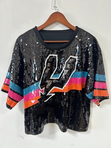 Nouvelle Blouse Noire à Paillettes San Antonio pour Femmes – Mode Luxe, Fan de Basketball, Antonio Fiesta, Tops Amples à Paillettes - Product Image 1